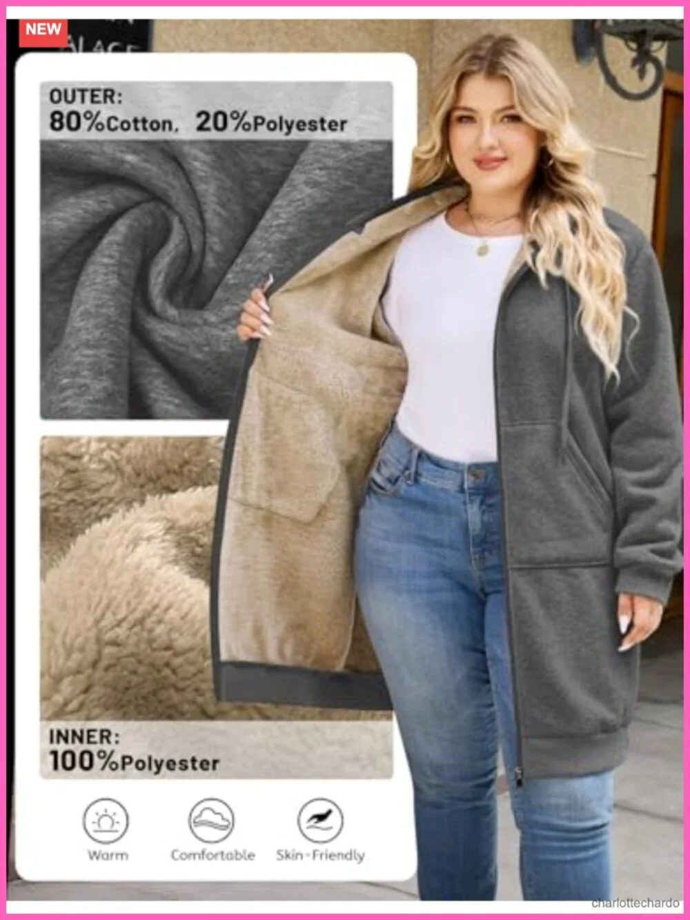 Women's Plus Size Long Fleece Zip Up Hoodie Winter Warm Casual Soft Lounge